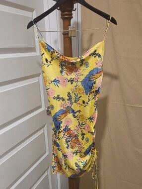 Forever 21 Yellow Floral Slip Dress with Blue Bird Print